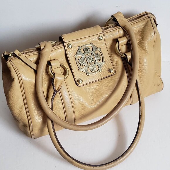Leather KATE LANDRY Handbag Logo Metal detail Straw Yellow - Picture 10 of 16